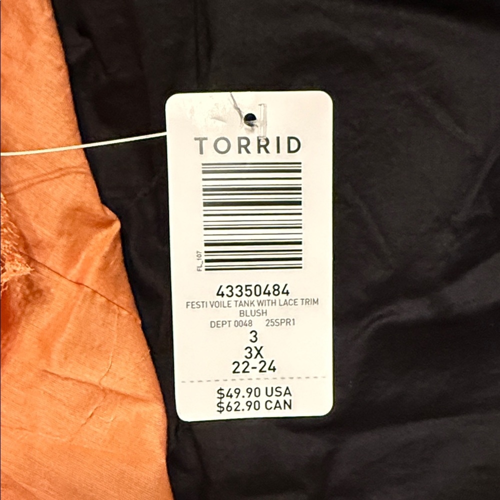 Torrid Festi Voile tank with lace trim - blush. Size 3X - Picture 6 of 6